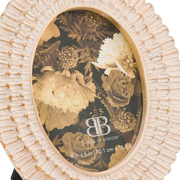 Burns of Boston 4 x 6 Oval Ornate Shabby Chic Gold Desk Top Picture Frame - Picture 2 of 7